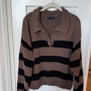 GAP Brown/Tan and Black Striped V-Neck Sweater XL